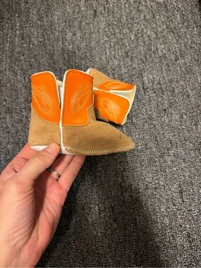 Kids Tan and Orange Cowboy Booties